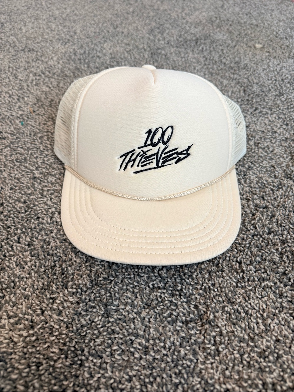 NEW - 100 Thieves Embroidered Logo Cream Trucker Hat